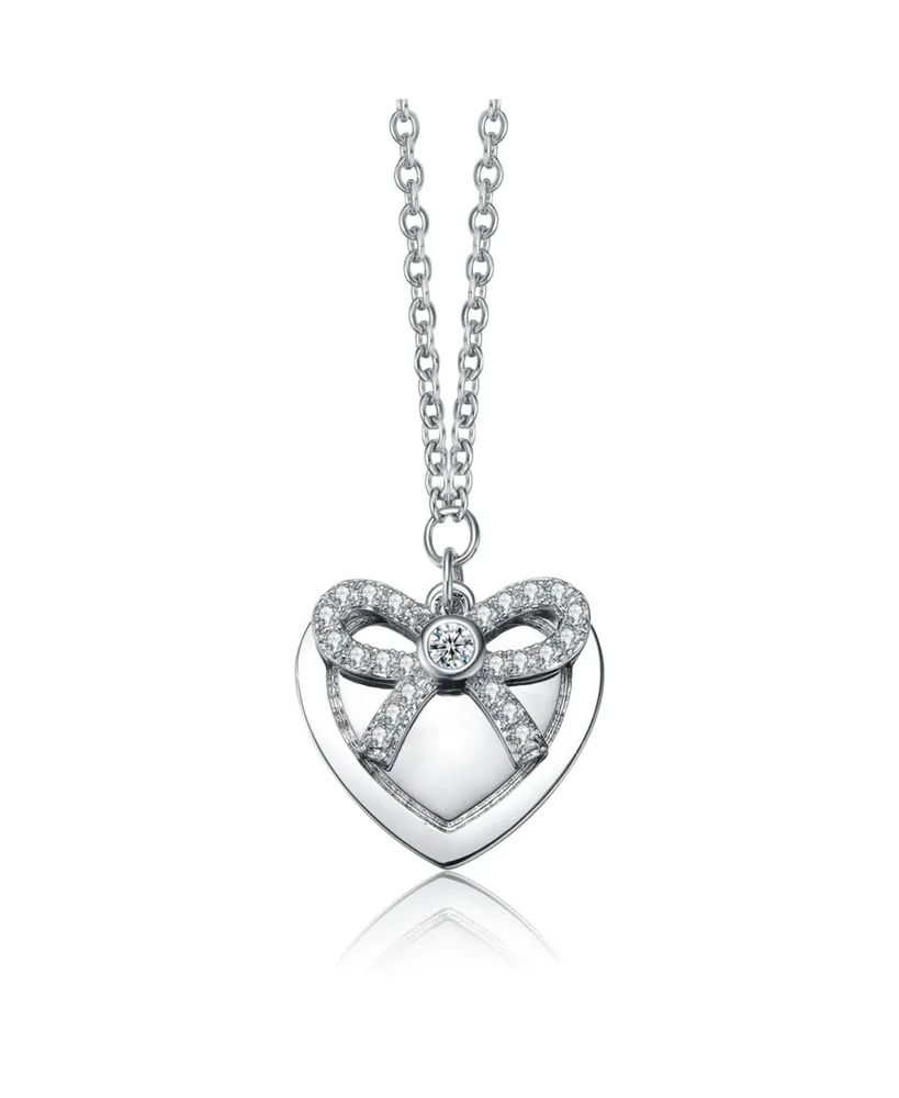 Chic White Gold Plated Tie Ribbon on Heart Shaped Pendant