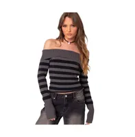 Women's Melody fold over striped sweater - Black-and