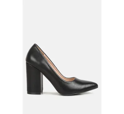 Zhuri Faux Leather Solid Block Heel Pumps