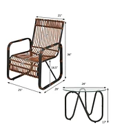 Inolait 3 Pieces Patio Rattan Furniture Set with 2 Single Wicker Chairs and Glass Side Table