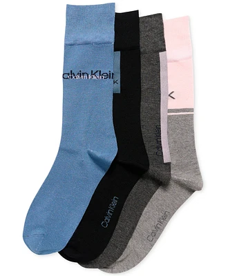Calvin Klein Men's Crew Length Cushioned Dress Socks, Assorted Patterns, Pack of 4