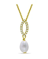 Macy's White Cultured Pearl and Pave Cubic Zirconia Pendant Necklace