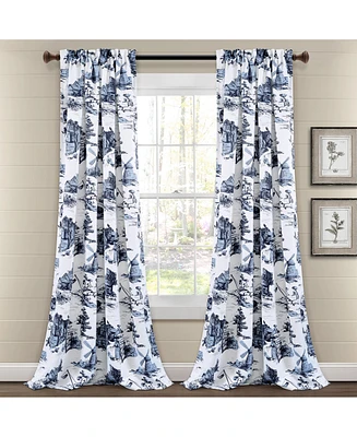 French Country Toile Light Filtering Window Curtain Panels