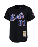 Men's Mitchell & Ness Mike Piazza Black New York Mets Cooperstown Collection Mesh Batting Practice Button-Up Jersey