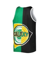 Men's Mitchell & Ness Black, Green La Galaxy Sublimated Split Logo Tank Top