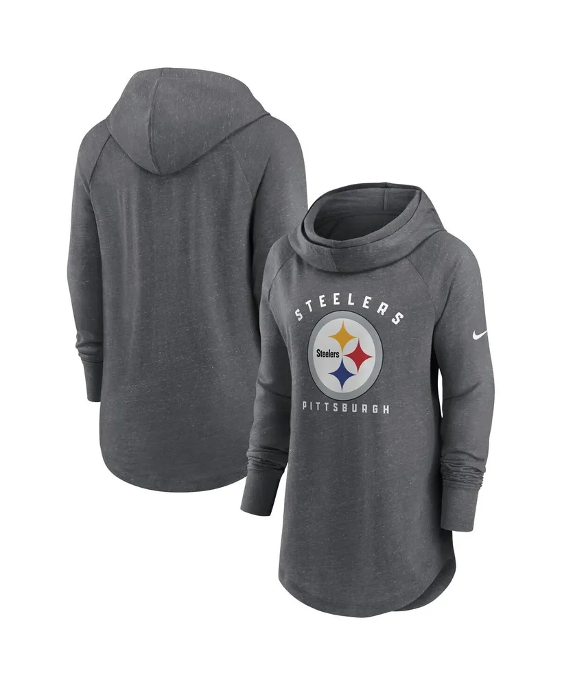 Women's Nike Heather Charcoal Pittsburgh Steelers Raglan Funnel Neck Pullover Hoodie