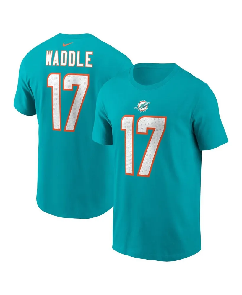 Men's Nike Jaylen Waddle Aqua Miami Dolphins Player Name and Number T-shirt