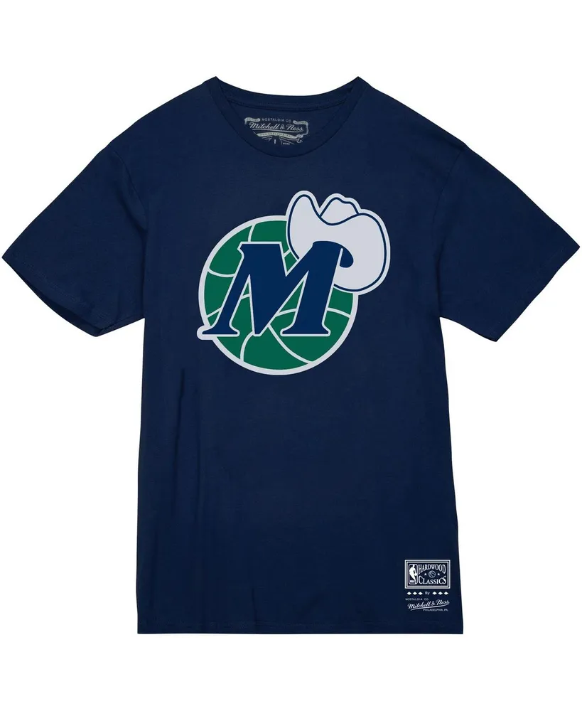 Men's and Women's Mitchell & Ness Navy Dallas Mavericks Hardwood Classics Mvp Throwback Logo T-shirt