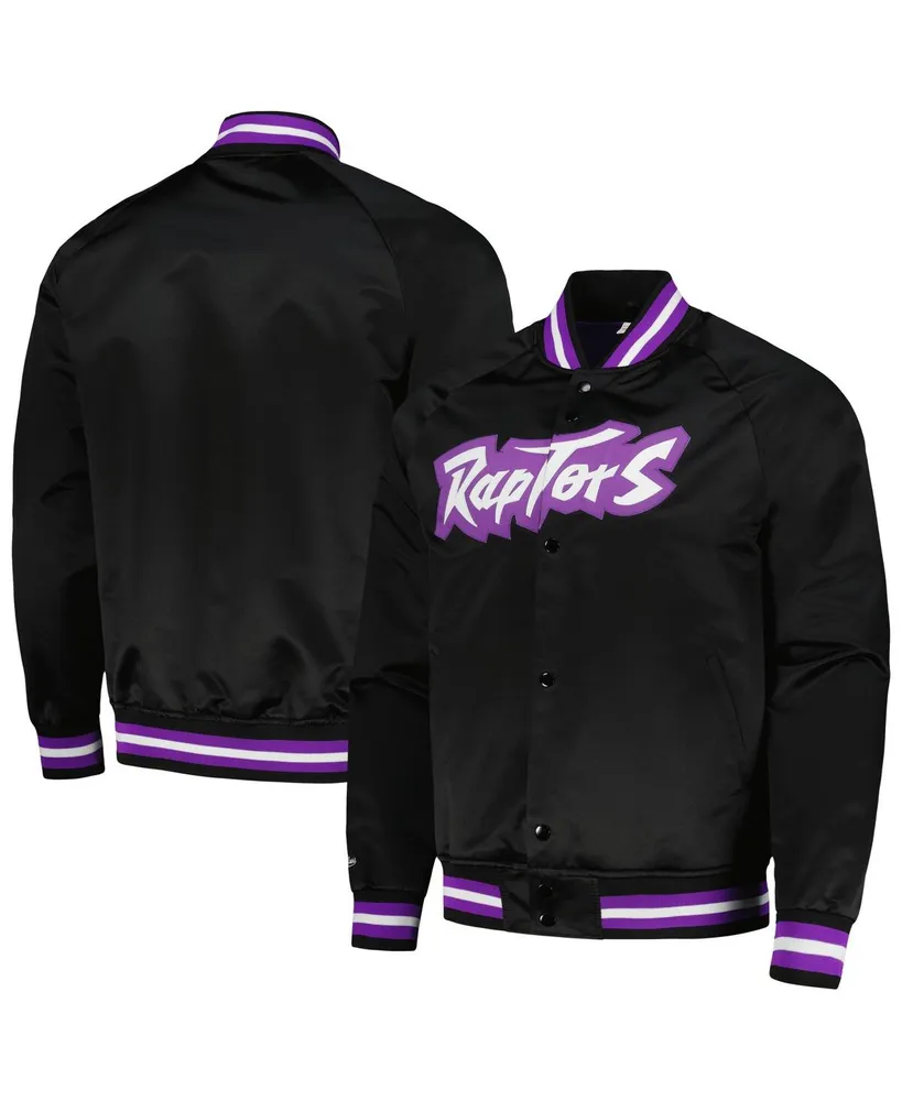 Men's Mitchell & Ness Black Toronto Raptors Hardwood Classics Throwback Wordmark Raglan Full-Snap Jacket