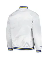 Men's Mitchell & Ness White Denver Nuggets Hardwood Classics Throwback Wordmark Raglan Full-Snap Jacket