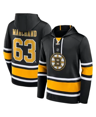 Men's Fanatics Brad Marchand Black Boston Bruins Name and Number Lace-Up Pullover Hoodie