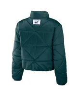 Women's Wear by Erin Andrews Midnight Green Philadelphia Eagles Cropped Puffer Full-Zip Jacket