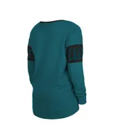 Women's New Era Midnight Green Philadelphia Eagles Lace-Up Notch Neck Long Sleeve T-shirt