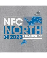 Women's Fanatics Gray Detroit Lions 2023 Nfc North Division Champions Conquer V-Neck Long Sleeve T-shirt