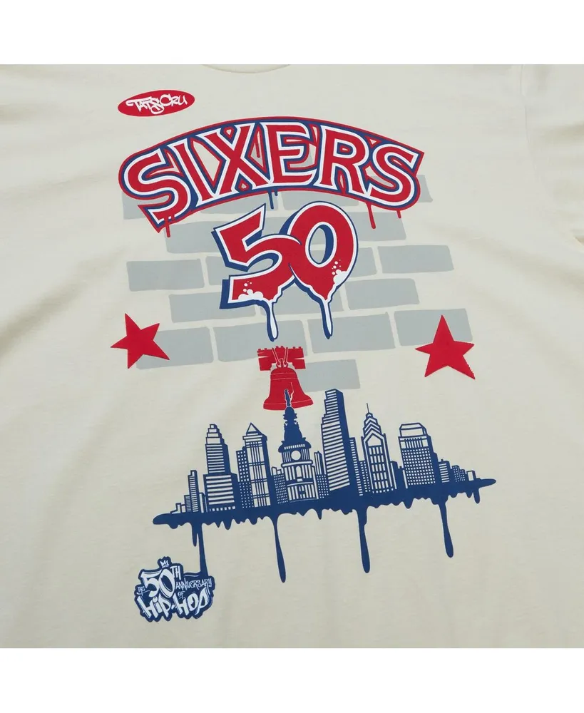 Men's Mitchell & Ness x Tats Cru Cream Philadelphia 76ers Hardwood Classics City T-shirt