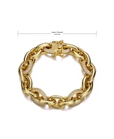 Men's 14k Yellow Gold Plated with Cubic Zirconia Chunky Tubular Oval Cable Chain Bracelet