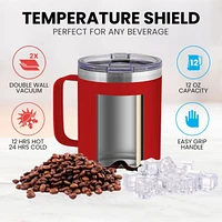 12 oz Insulated Coffee Mug with Lid - Stainless Steel Camping Tumbler Handle