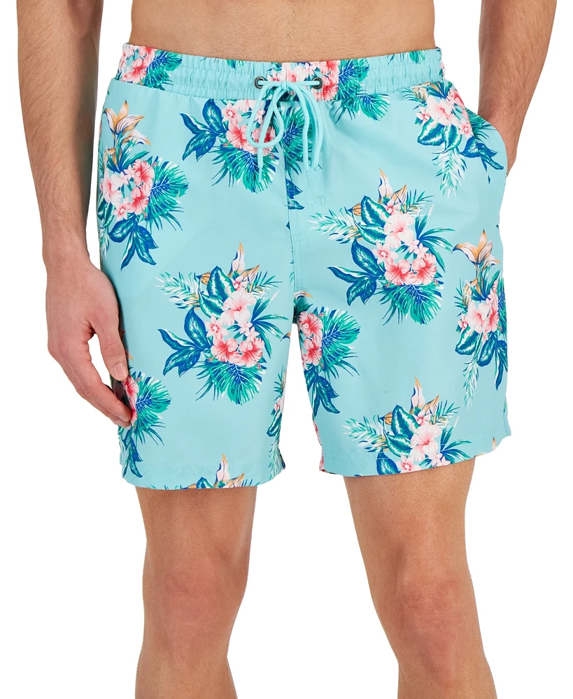 Club Room Men's Afelo Floral-Print Quick-Dry 7" Swim Trunks, Created for Macy's