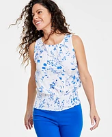 I.n.c. International Concepts Women's Smocked Floral-Print Sleeveless Top, Created for Macy's