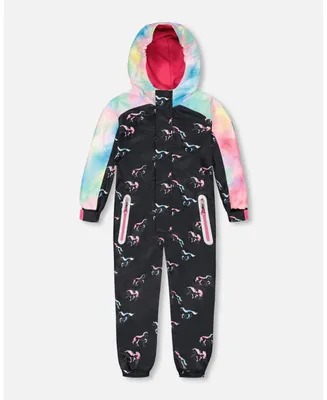Girl One Piece Outerwear Suit Black Printed Multicolor Unicorns - Toddler|Child