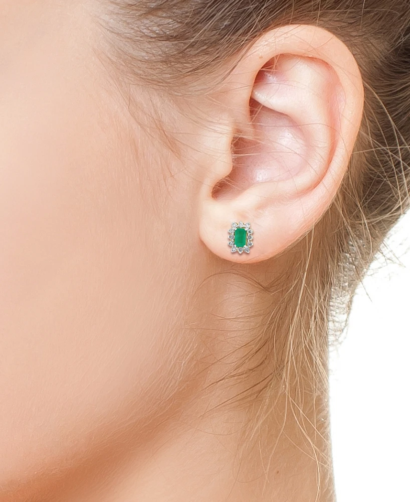 Effy Emerald (1/2 ct. t.w.) & Diamond (1/10 ct. t.w.) Halo Stud Earrings in Gold-Plated Sterling Silver