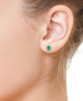 Effy Emerald (1/2 ct. t.w.) & Diamond (1/10 ct. t.w.) Halo Stud Earrings in Gold-Plated Sterling Silver