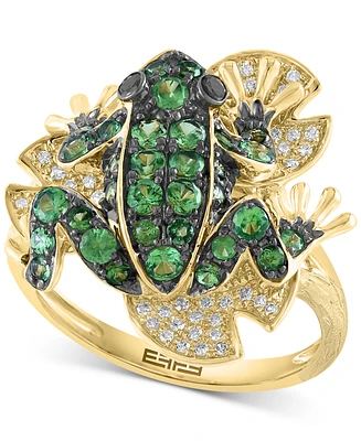 Effy Tsavorite (3/4 ct. t.w.), White Diamond (1/6 ct. t.w.) & Black Diaond (1/20 ct. t.w.) Frog Ring in 14k Gold