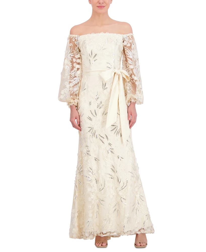 Eliza J Women's Sequin Embroidered Balloon-Sleeve Gown