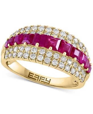 Effy Ruby (1-1/5 ct. t.w) & Diamond (5/8 t.w.) Three Row Ring 14k Gold (Also Sapphire)