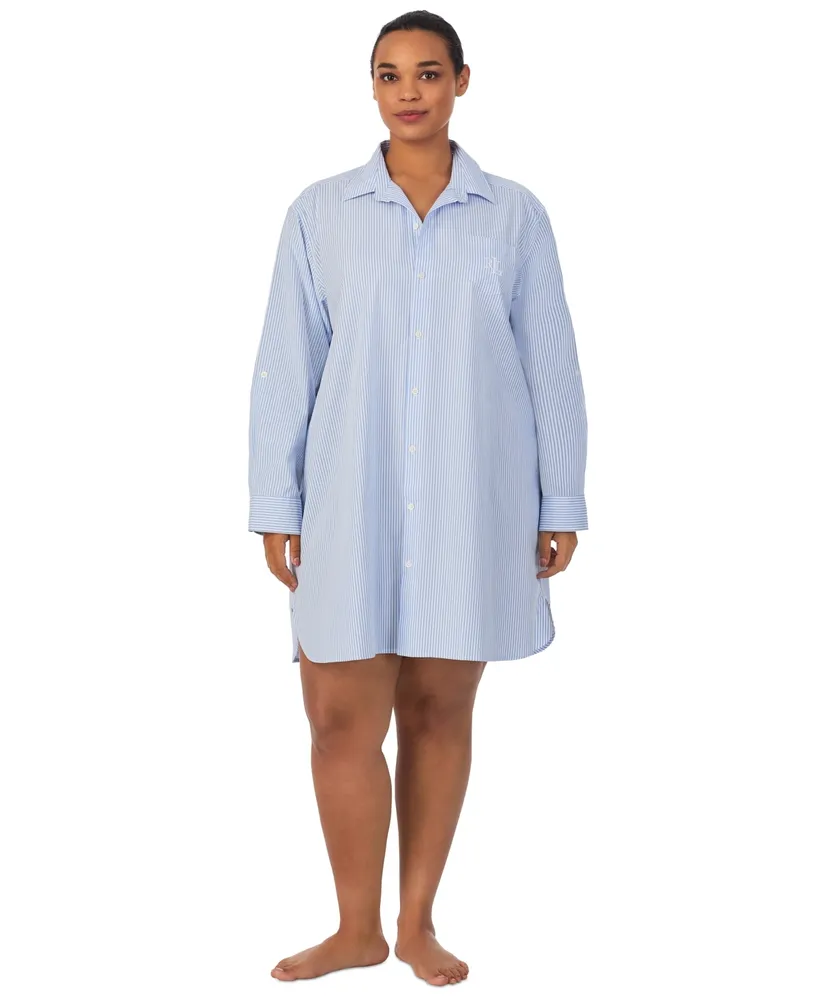 Lauren Ralph Plus Long-Sleeve Roll-Tab His Shirt Sleepshirt