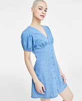 Celebrity Pink Juniors' Cotton Puff-Sleeve Babydoll Dress