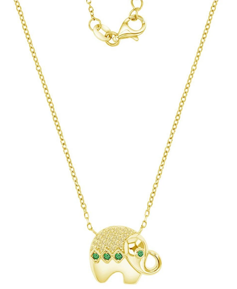 Cubic Zirconia & Lab-Grown Green Nano (1/10 ct. t.w.) Good Luck Baby Elephant Pendant Necklace, 16" + 2" extender