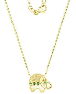 Cubic Zirconia & Lab-Grown Green Nano (1/10 ct. t.w.) Good Luck Baby Elephant Pendant Necklace, 16" + 2" extender
