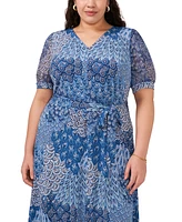 Msk Plus Size Printed Self-Tie Midi Dress