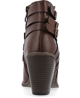 Journee Collection Women's Strap Round Toe Stacked Heel Dress Booties