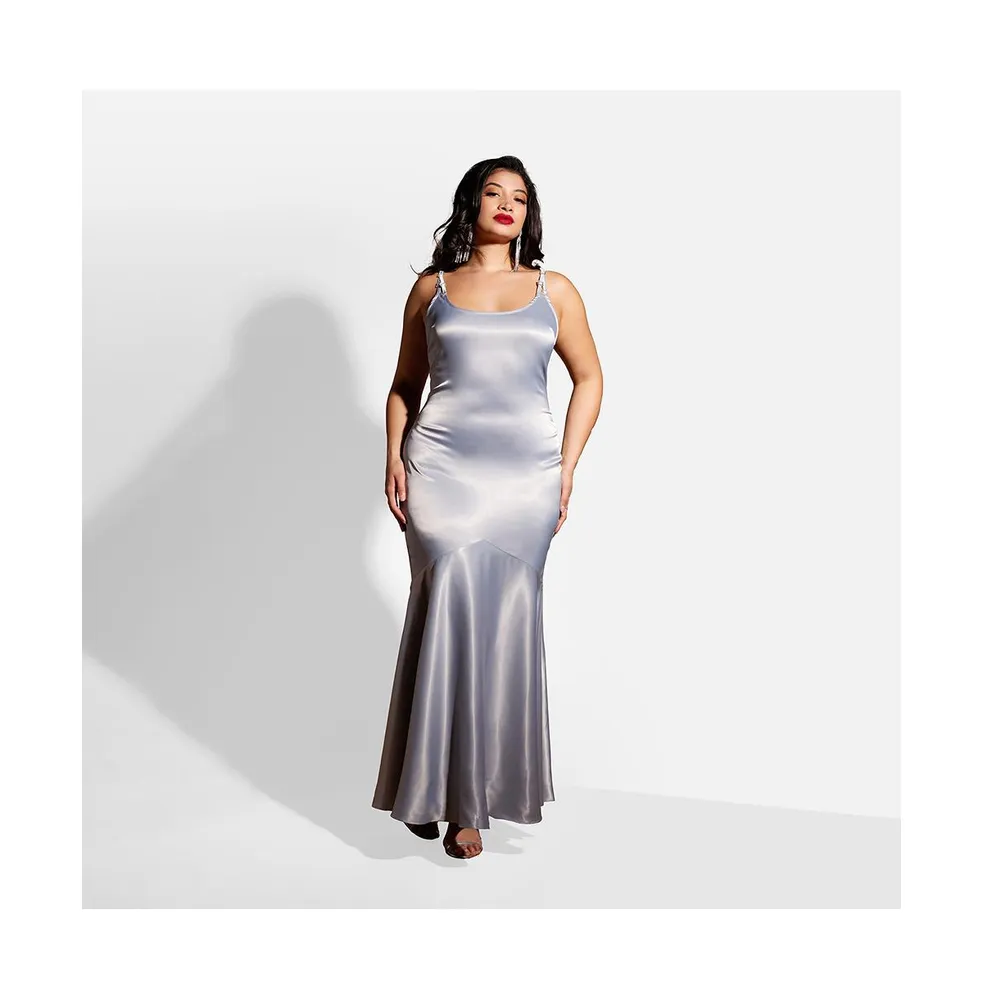 Rebdolls Women's Plus Aurelia Satin Mermaid Maxi Bodycon Dress