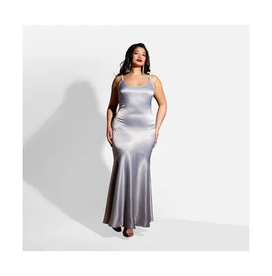 Rebdolls Women's Plus Aurelia Satin Mermaid Maxi Bodycon Dress