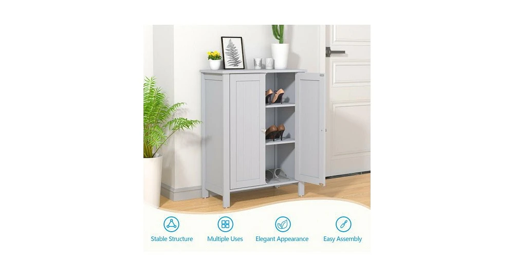 2-Door Bathroom Floor Storage Cabinet with Adjustable Shelf