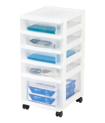 Iris Usa 5 Drawer Clear Plastic Drawer Cart Rolling Storage, White
