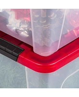 Iris Usa 4Pack 20qt Plastic Storage Bin with Lid and Secure Latching Buckles, Red