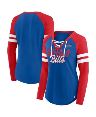 Women's Fanatics Royal, Red Buffalo Bills True to Form Raglan Lace-Up V-Neck Long Sleeve T-shirt