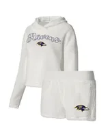 Women's Concepts Sport White Baltimore Ravens Fluffy Pullover Sweatshirt and Shorts Sleep Set