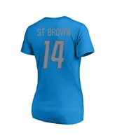 Women's Amon-Ra St. Brown Blue Detroit Lions Plus Fair Catch Name and Number V-Neck T-shirt