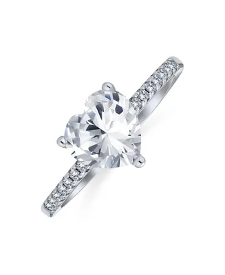 Romantic Classic 2.5CT .925 Sterling Silver Cubic Zirconia Heart Shape Solitaire Aaa Cz Engagement Ring For Women Promise 1MM Band