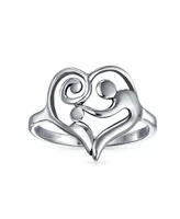 Bling Jewelry Swirling Heart Mother Loving Family Ring For Women Gift Mom Sterling Silver Band 1MM