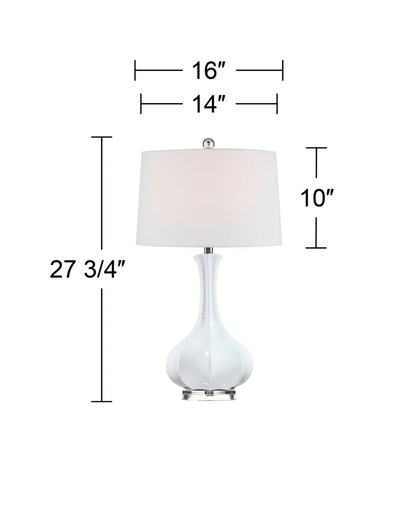 Aurion Modern Table Lamp 27 3/4" Tall White Fluted Ceramic Gourd Fabric Drum Shade Decor for Bedroom Living Room House Home Bedside Nightstand Office