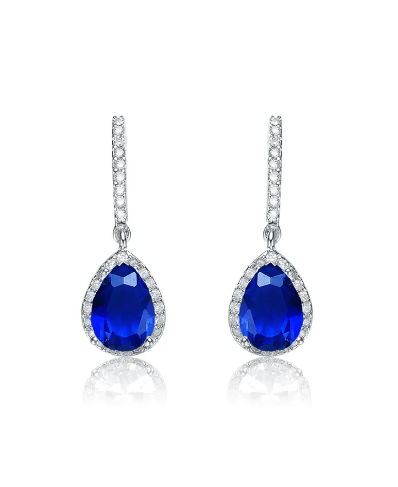 Sterling Silver White Gold Plated Cubic Zirconia Teardrop Earrings