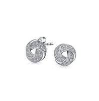 Bling Jewelry Love Knot Work Stud Earrings For Women Pave Cz Button Style Pierced Ears Sterling Silver