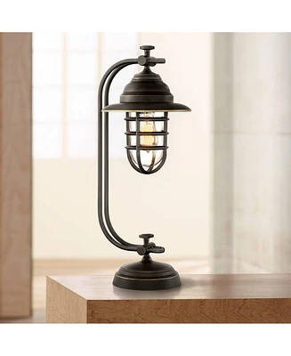 Knox Industrial Desk Table Lamp 24" High Oil Rubbed Bronze Cage Glass Shade Antique Edison Led Filament for Living Room Bedroom House Bedside Nightsta