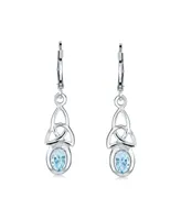 Bling Jewelry Irish Love Knot Oval Bezel Set Natural Blue Topaz Dangle Celtic Knot Earrings For Women Sterling Silver Lever Back